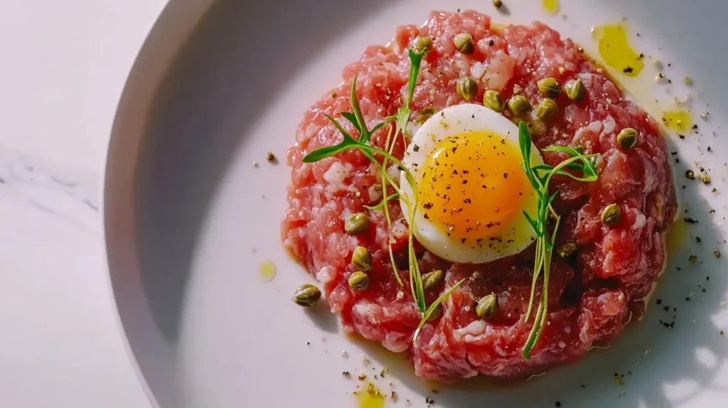 Wagyu beef tartare served with garnishes