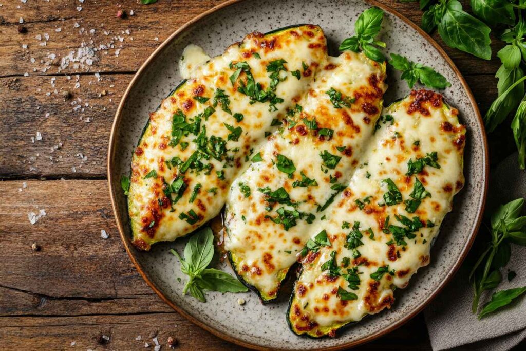 Cheesy Garlic Zucchini Steaks Dish